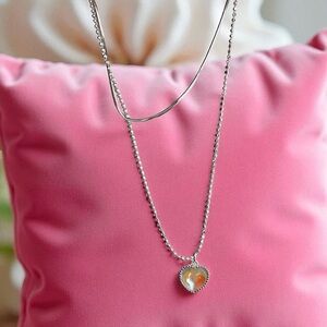 Silver Plated Moonstone Heart  Layered Necklace. New.